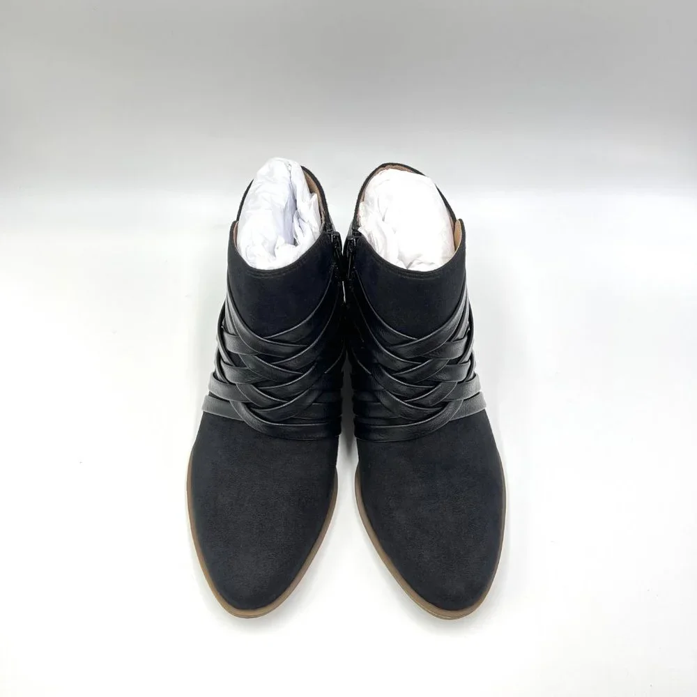 6W‎ 6 WIDE Lifestride Womens Prairie Black Faux Vegan Suede Leather Ankle Boots